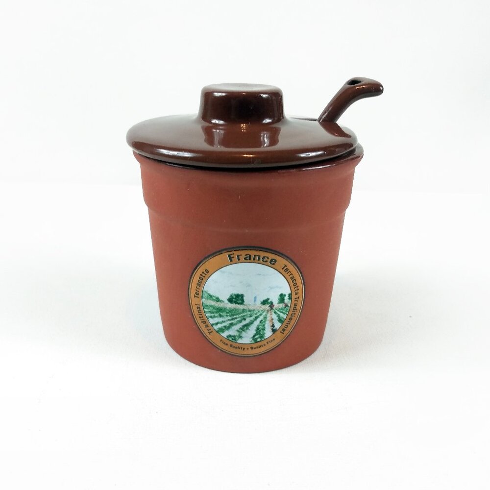 Vintage Hand Painted Terracotta Pot/Spoon-Traditional Terracotta France